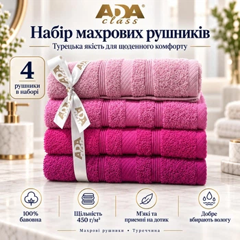 Набор махровых полотенец ADA Class 4 шт 30x50 см Розовая гамма