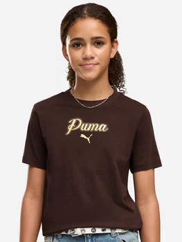 Подростковая футболка для девочки Puma Essentials Script Glitter 69465533 146-152 см Коричневая (4070033334546)