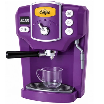 Детская игрушечная кофемашина рожковая Toy Coffee Maker фиолетовая, кофейный аппарат на батарейках с верёвкой и чашкой