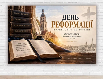 Паперовий плакат. «День Реформації. Повернення до істини. Івана 8:32», розмір 100х150 см