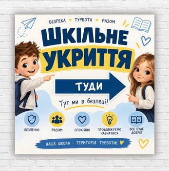 Паперовий плакат «Шкільне укриття» для оформлення шкільного укриття, розмір 100х100 см