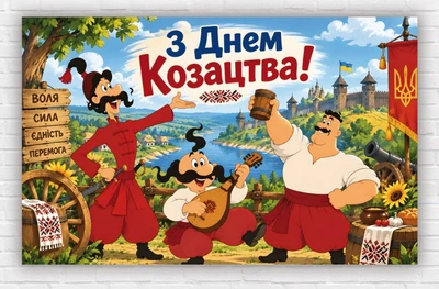Паперовий плакат. З Днем українського козацтва "Воля. Сила. Єдність", розмір 120х75 см"