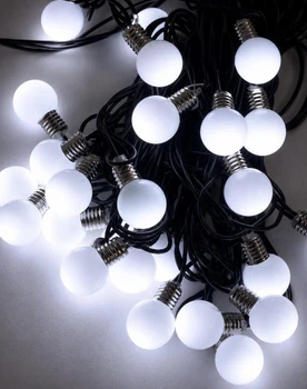 Гірлянда Лампочки 18 мм, 40 LED, 7 м + перехідник, холодний білий, чорний провід, 1362-03