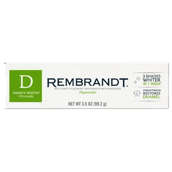 Отбеливающая зубная паста Rembrandt Deeply White + Peroxide (Peppermint Flavor), (99.2 г/3.5 oz)