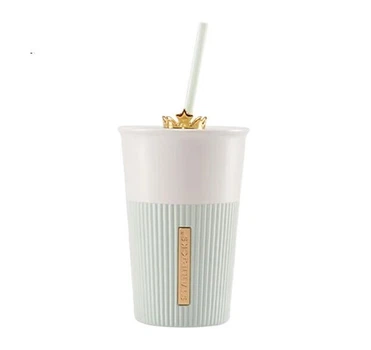 Керамическая кружка Starbucks с трубочкой и крышкой в виде короны, 600 мл, для воды и кофе, мятно-зеленая