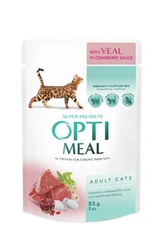 Консервированный корм Optimeal Adult Cats Veal in Cranberry sauce Влажный корм для взрослых кошек с телятиной в клюквенный соусе 85 г (B2711002) x12 шт.