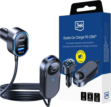 Ładowarka samochodowa 3mk Double Car Charger 6-Port 135W PD PPS QC Szary (5903108605502)