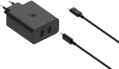 Zestaw do ładowania Motorola TurboPower 125W Dual 2xUSB-C GaN + Cable 1m Czarny (6955226416750)