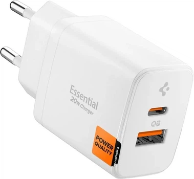Ładowarka Spigen Essential EE202EU USB-C + USB-A 20W GaN Pro Biały (8809971235297)