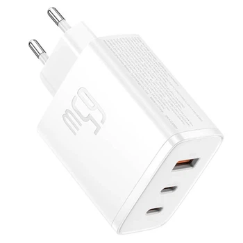 Быстрая зарядка для телефона USB Type-C / Сетевое зарядное устройство Baseus Cube Pro Fast Charger PD65W (1USB-A/2C) (P10111404) (белый Moon White)