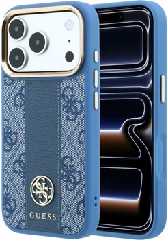 Etui na smartfon Guess 4G with Stripe Round and Classic Logos MagSafe do Apple iPhone 18 Pro Max / Apple iPhone 17 Pro Max Niebieskie (3666339652593)