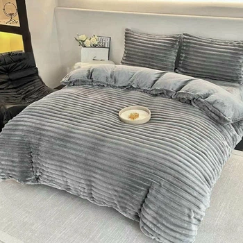 Теплый флисовый комплект постельного белья евро Шарпей Malloory Home Серый