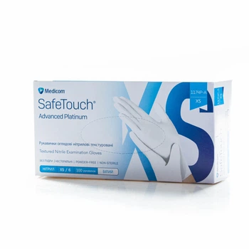 Рукавички нітрилові текстуровані білі XS-size Medicom SafeTouch Advanced Platinum, 100шт/уп -1174-P-B