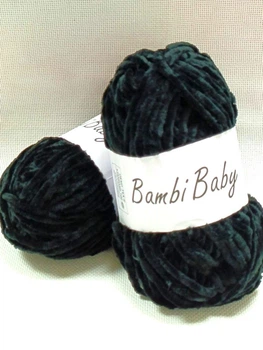 Плюшева пряжа Bambi Babi 01 чорний велюр 100 г/110 м