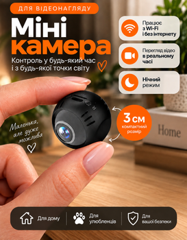Камера видеонаблюдения мини для дома видеокамера Full HD 1080P WiFi беспроводная ночное видение датчик движения двухсторонняя аудио связь ИК-подсветка скрытая миникамера видеоняня IP камера карта памяти в комплекте