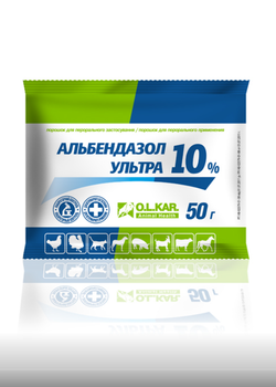 Альбендазол Ультра 10% O.L.KAR — антигельмінтний порошок для тварин і птиці, 50 г