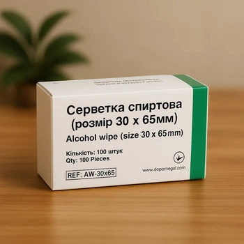 Серветки спиртові одноразового використання 30х65мм 100шт/уп