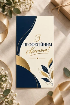 Поздравительная открытка "С профессиональным праздником" с ламинацией, евроформат, одинарная, 10х21 см.
