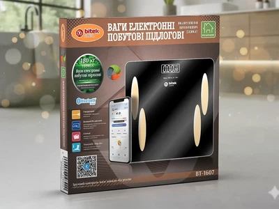 Весы электронные бытовые напольные 180кг стеклянные LED экран BITEK BT-1607