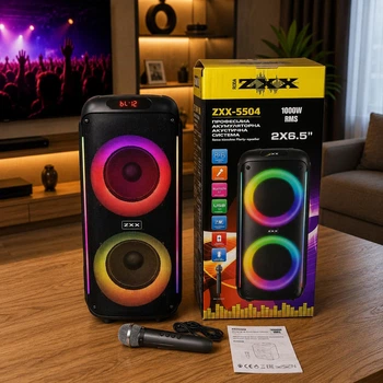 Портативная акустическая система ZXX с Bluetooth 100 Вт, 2 динамика 6.5", RGB-подсветка, FM-радио, караоке с микрофоном, USB/TF/AUX, TWS (4O55-XXZ)