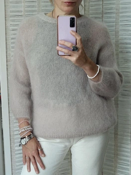 Женская итальянская однотонная кофта вязаная Oversize Светлый мокко Шерсть мохер One Size 0022/02