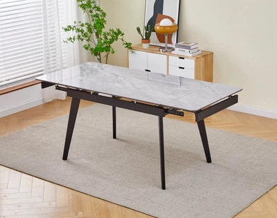 Стол OSLO CERAMIC 120(180)х80 см серый глянец черный каркас