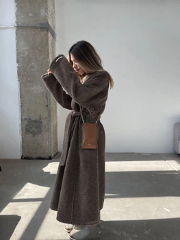 Пальто оверсайз з кашеміру з ворсом S-XL шоколад