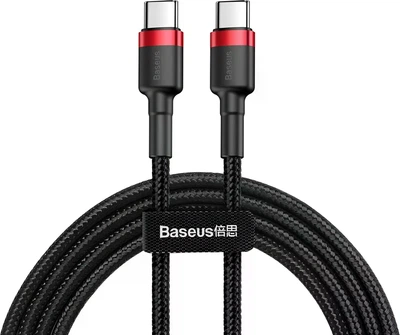 Кабель Baseus Cafule Type-C to Type-C 60W PD 2.0 (480 Мбіт/с) 2m Чорний/Червоний (CATKLF-H91)