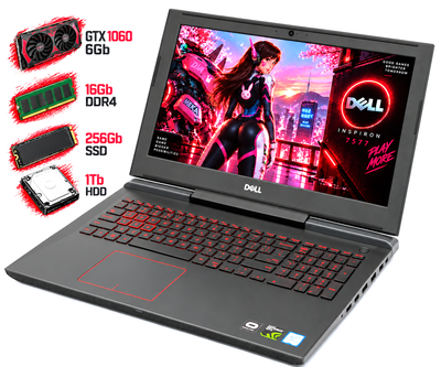 Ноутбук Dell Inspiron 15 7577 Gaming Core i5-7300HQ 16GB DDR4 SSD 256GB+HDD 1TB GTX 1060 6GB 15.6" Чорний Б/У