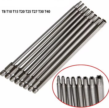 Набір біт Torx з отвором (TT) екстрадовгих TT8–TT40 100 мм 8 шт.