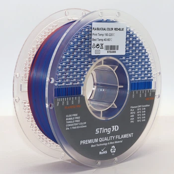 PLA Filament (пластик) для 3D принтера STing3D Silk Dual Color 1.75 мм 1 кг Двухцветный Красный + Синий