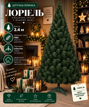 Штучна ялинка Лоріель висотою 2.4 м з ПВХ розкішна пишна новорічна ялинка, різдвяна довговічна ялинка з густими гілками та складною пластиковою підставкою для дому Зелений