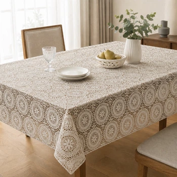 Клейонка кухонна Lace Ажур 1.32 м бежева пог. м. (006-С)
