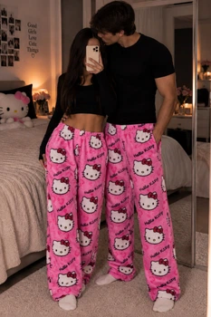 Теплі плюшеві штани Hello Kitty унісекс рожеві| М'які піжамні флісові штани Хелло Кітті XL
