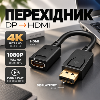 Перехідник для MacBook DP на адаптер HDMI HDMI на DisplayPort для MacBook HDMI TV 4К 1080P на DP PAVLYSH (PA-09)