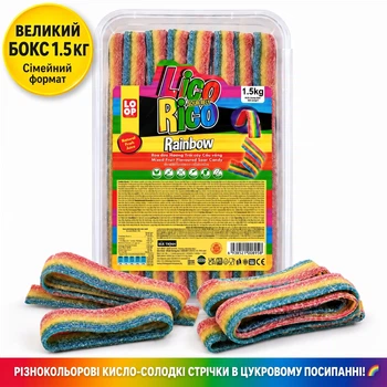 Мармеладні кисло-солодкі стрічки Lico Rico Rainbow 1.5 кг желейні пластинки ремінці