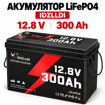 Акумулятор LiFePO4 IDZLLDI 12.8 В 300 А·год, 3.84 кВт·год, BMS 100 А для інвертора та резервного живлення