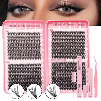 Набор пучковых ресниц 5в1 30D/40D/50D Young Lash+ клей, закрепитель, ремувер и пинцет, черные