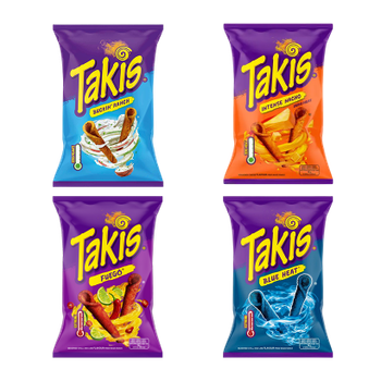 Набор Кранчи Takis Квадро Fuego Чили Лайм 100g + Buckin Ranch Сметана + Intense Nacho Seasoned Cheese + Blue Heat Rolls