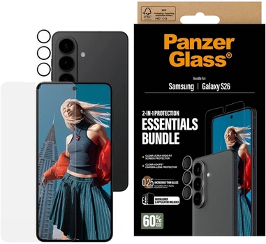 Zestaw PanzerGlass Hoops 2-in-1 Pack do Samsung Galaxy S26 szkło hartowane + szkło do obiektywów (5715685034565)