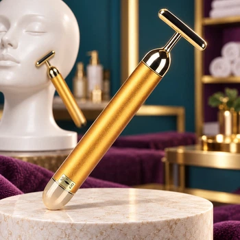 Ионный массажер для лица Energy Beauty Bar 6000 микровибраций в минуту с покрытием под золото