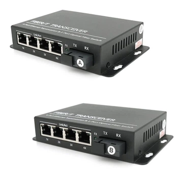 Медиаконвертер пара 4х портовый (A+B) ONV 0110SSCXS4-A/B, 4x100Mbit RJ45+1xSC, 1310/1550nm, WDM, 20km