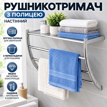 Полотенцедержатель настенный триярусный с металлической полкой хром 2396C1