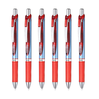 Гелевая ручка Pentel BLN75 с выдвижным стержнем, красная, стильная, 0,5 мм, для подписи, быстросохнущая, на водной основе, канцелярские принадлежности, красная, упаковка из 6 штук.