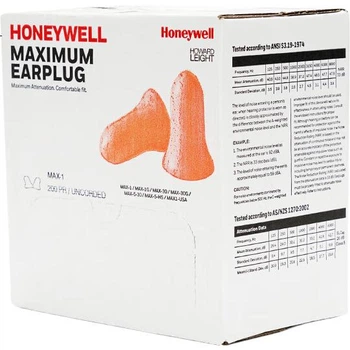 Беруши Honeywell MAX-1, 200 пар, шумоподавление, защита от шума, звукоизоляция для сна, работы, завода, мастерской, дома, большая упаковка.