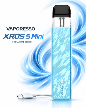 Под система электронная сигарета Vaporesso XROS 5 Mini Flowing Blue подик Хрос мини 1500 мАч до 30 Вт с сопротивлением 0,8 Ом голубая