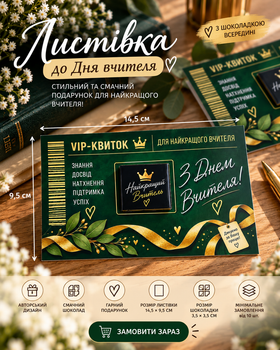 Открытка VIP-билет с шоколадом на День учителя Лучший учитель