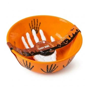 Оранжевая конфетница Halloween Candy Bowl с рукой скелета