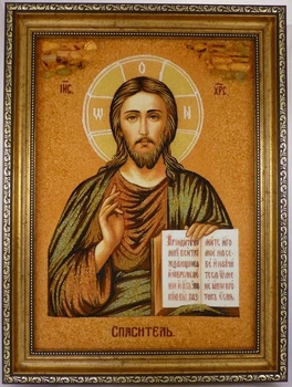 Икона из янтаря «Иисус Христос, Господь Вседержитель» Гранд Презент 30*40 і-06