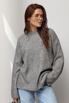 В’язаний джемпер oversize з широкими рукавами - сірий колір, ONE SIZE сірий